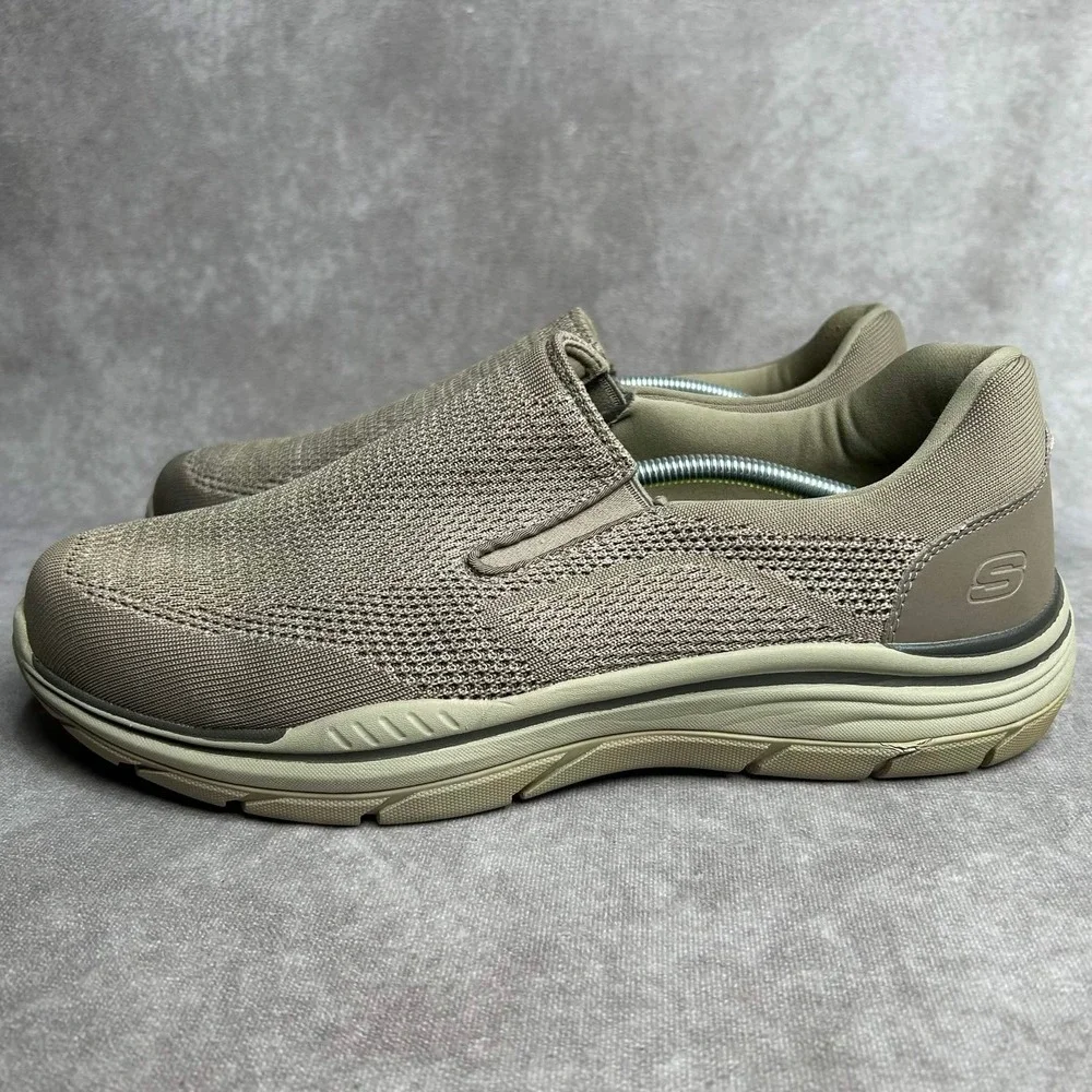 Skechers Mens Relaxed Fit 204000WW Taupe Slip On Sneakers Size 13 Wide WW